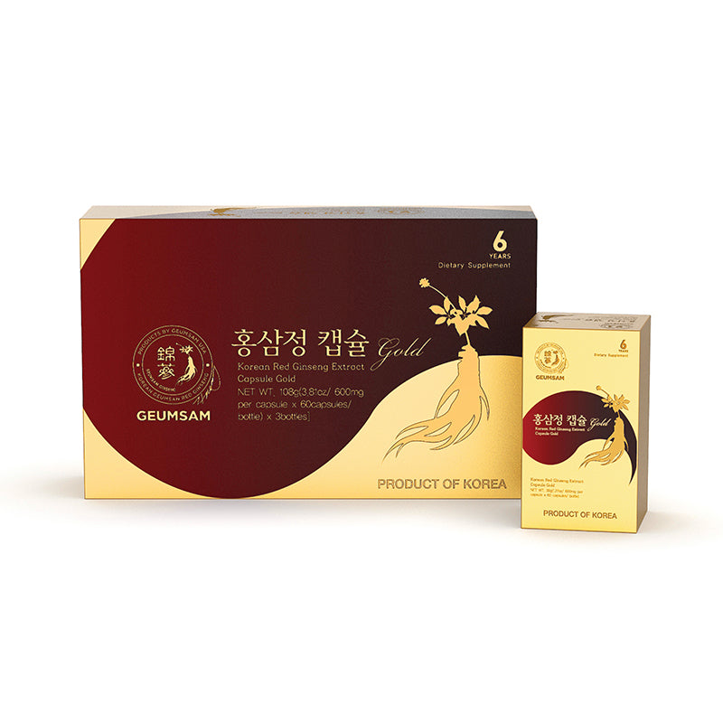 GEUMSAM Korean Red Ginseng Extract Capsules Gold [180 Capsules 108g (3.81 oz)/Box]
